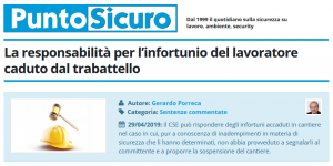 PuntoSicuro - La responsabilità per l’infortunio del lavoratore caduto dal trabattello
