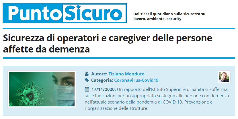 SICUREZZA DI OPERATORI E CAREGIVER DELLE PERSONE AFFETTE DA DEMENZA