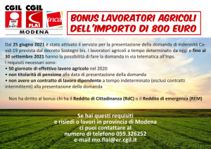 Bonus lavoratori agricoli dell'importo di 800 euro