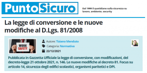 PuntoSicuro - La legge di conversione e le nuove modifiche al D.Lgs. 81/2008