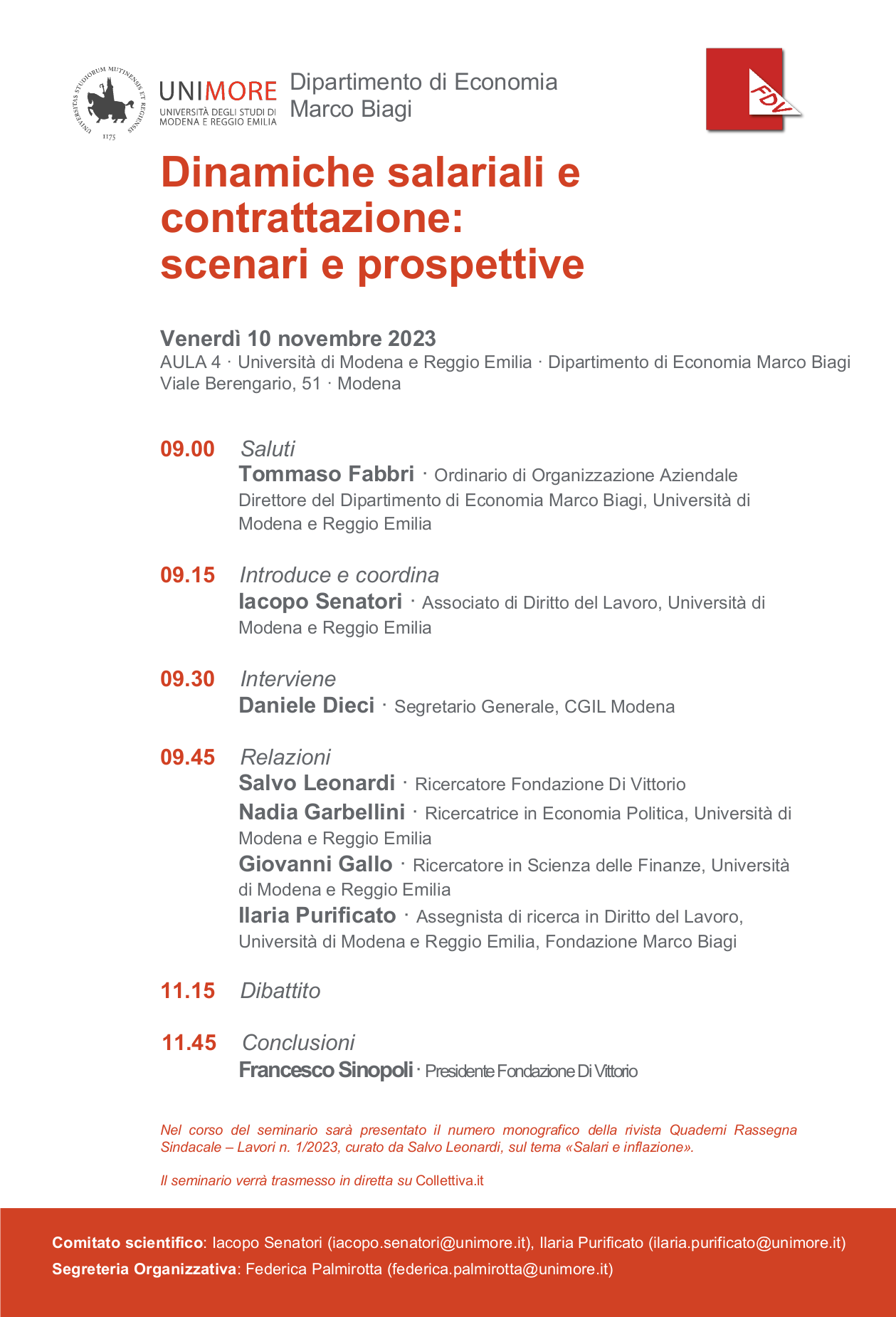 Cgil Modena, Fondazione Di Vittorio, UniMoRe - Dinamiche salariali e contrattazione: scenari e prospettive (Modena, 10.11.2023)