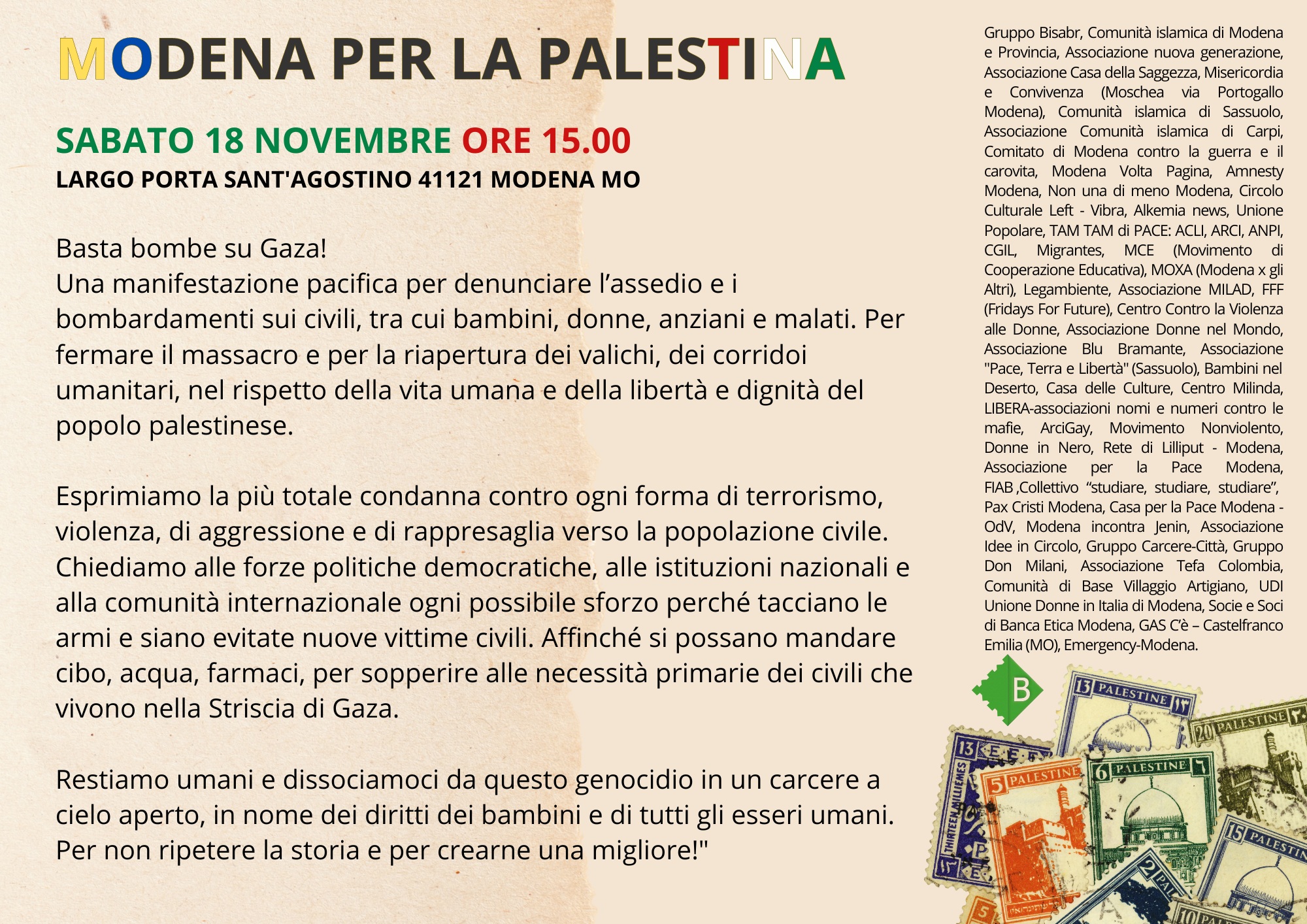 Modena per la Palestina, manifestazione sabato 18 novembre 2023