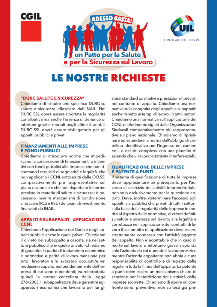 Piattaforma CGIL e UIL - Assemblea nazionale di RLS e RSU a Firenze - 22/3/2024