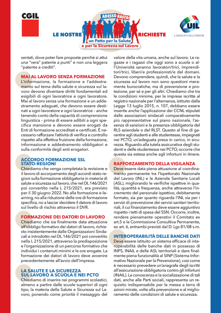 Piattaforma CGIL e UIL - Assemblea nazionale di RLS e RSU a Firenze - 22/3/2024