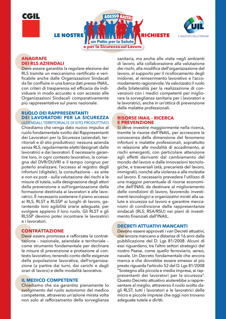 Piattaforma CGIL e UIL - Assemblea nazionale di RLS e RSU a Firenze - 22/3/2024