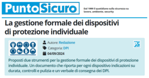 PuntoSicuro - La gestione formale dei dispositivi di protezione individuale