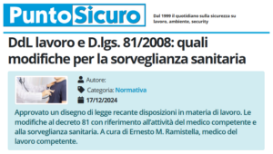 PuntoSicuro - DdL lavoro e D.lgs. 81/2008: quali modifiche per la sorveglianza sanitaria