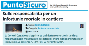 PuntoSicuro - Sulle responsabilità per un infortunio mortale in cantiere