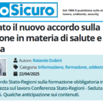 PuntoSicuro - Approvato il nuovo accordo sulla formazione in materia di salute e sicurezza