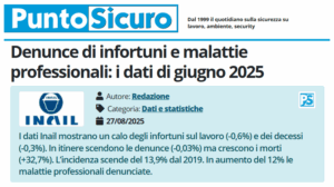 PuntoSicuro - Denunce di infortuni e malattie professionali: i dati di giugno 2025