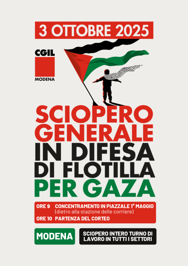 3 ottobre 2025 sciopero generale Cgil in difesa di Flotilla, dei valori costituzionali e per Gaza