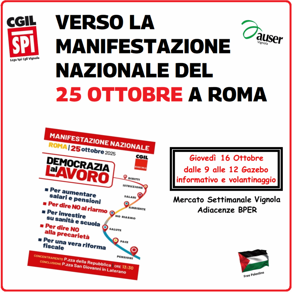Verso la manifestazione "Democrazia al lavoro" - Mercato di Vignola - 16/10/2025