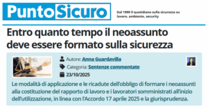 PuntoSicuro - Entro quanto tempo il neoassunto deve essere formato sulla sicurezza