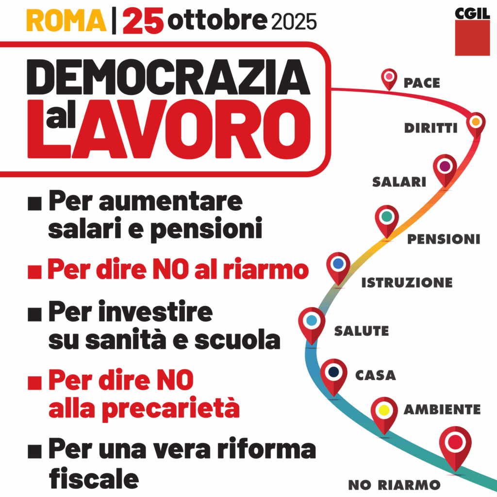 Democrazia al lavoro: il 25 ottobre 2025 manifestazione nazionale a Roma