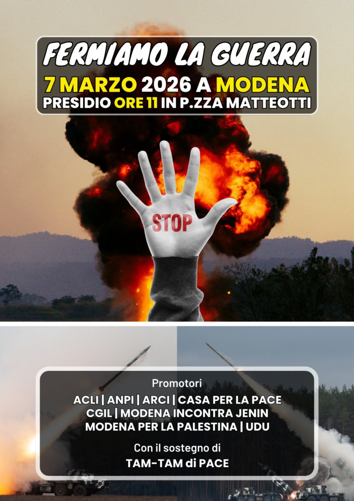Fuori la guerra dalla storia, presidio in piazza Matteotti - Modena, 7 marzo 2026