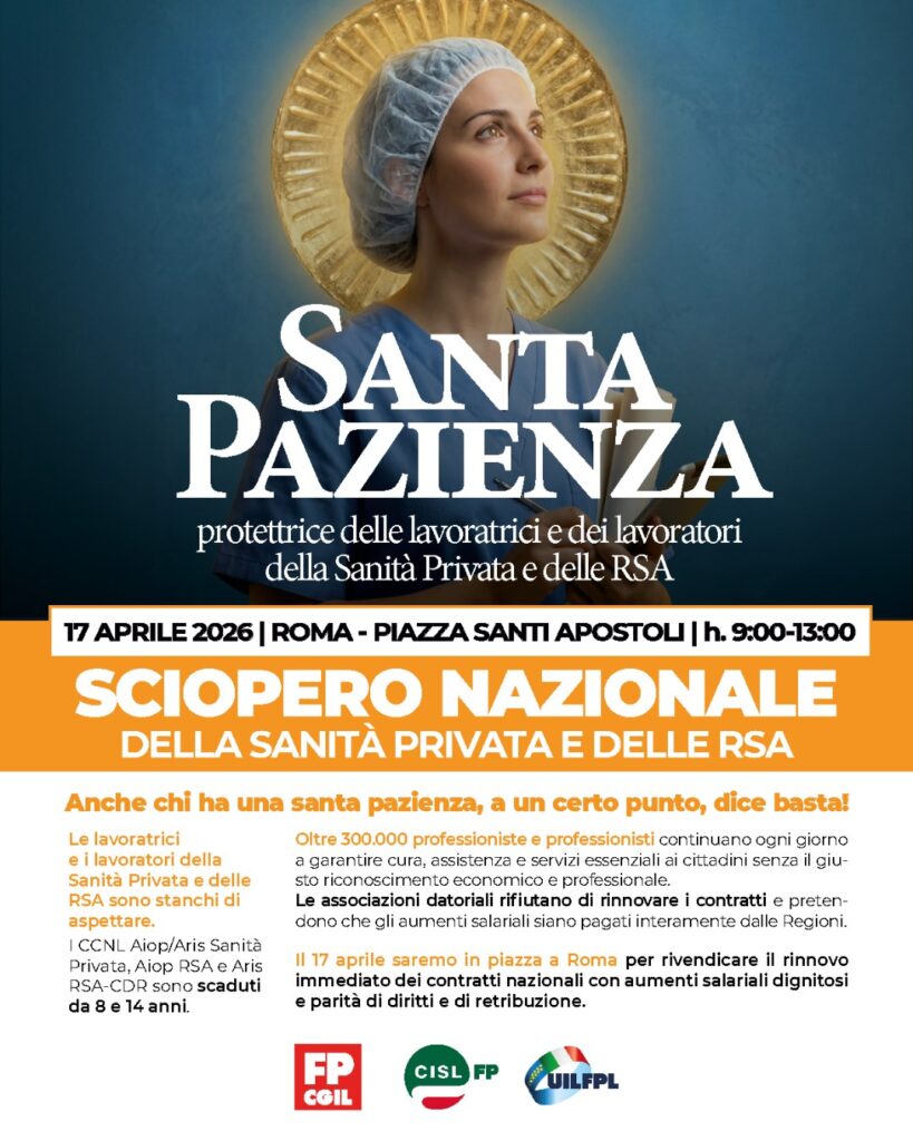 Sanità privata, 17 aprile 2026 sciopero nazionale con manifestazione a Roma