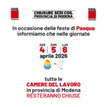 Chiusura delle sedi Cgil in provincia di Modena in occasione delle festività pasquali (2026)