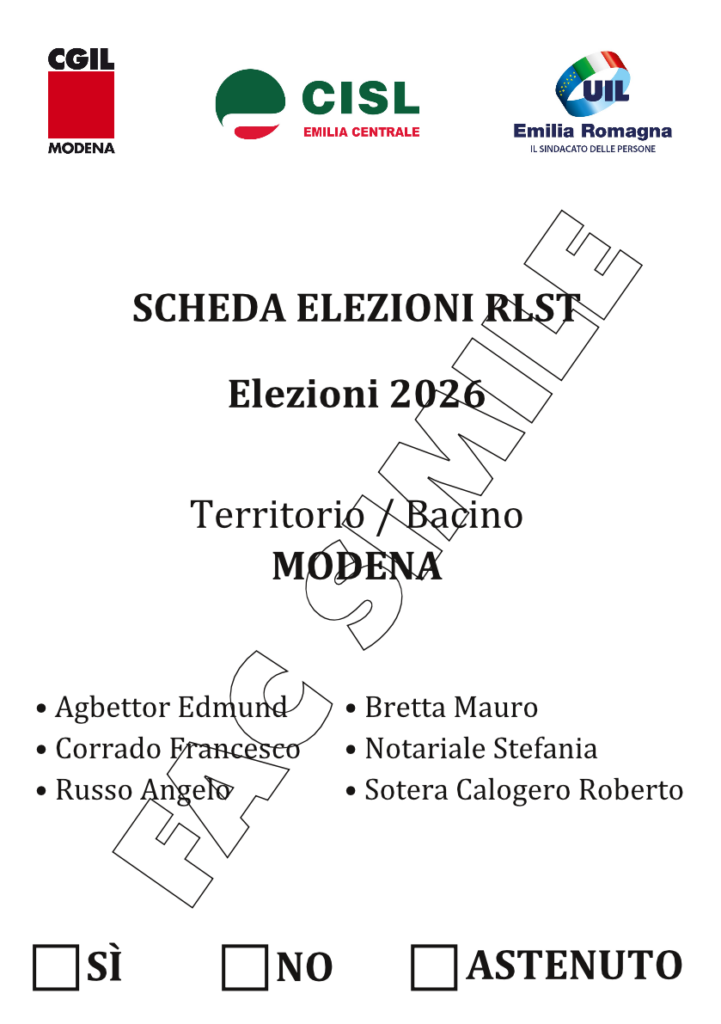 Nel 2026 si tengono in provincia di modena le elezioni per il rinnovo degli RLST del comparto artigiano (fac simile scheda per il voto)